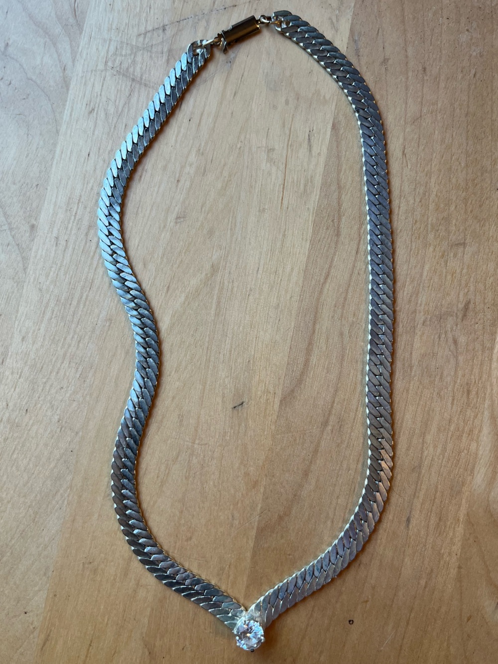 Silver Herringbone Gemstone Necklace